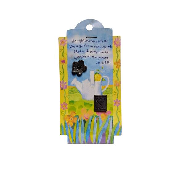 Inspirational Garden Hat Lapel Pin Pewter Tone Scripture Isaiah 61:11 π©βπΎπ±π - Picture 13 of 14